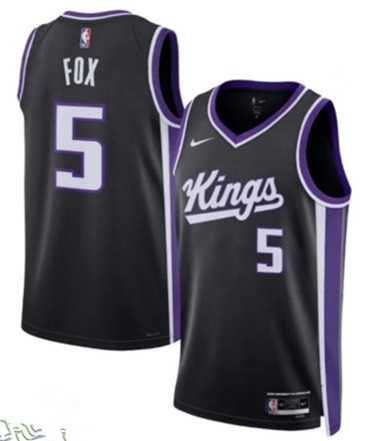 Mens Sacramento Kings #5 DeAaron Fox Black Icon Edition Swingman Stitched Jersey Dzhi->sacramento kings->NBA Jersey